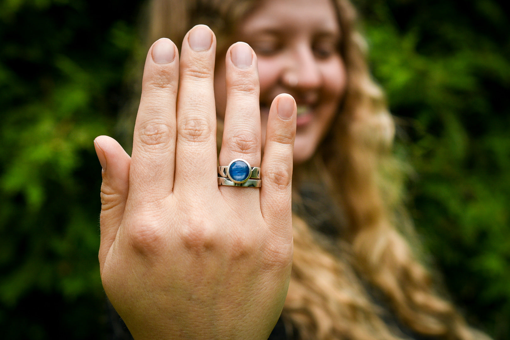 Birch Bark Ring with Kyanite- Size 7